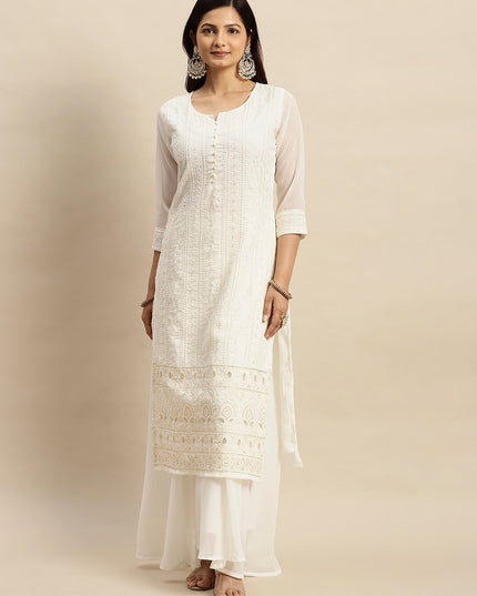Georgette Straight Lucknowi Chikankari Ethinic Wear Kurta