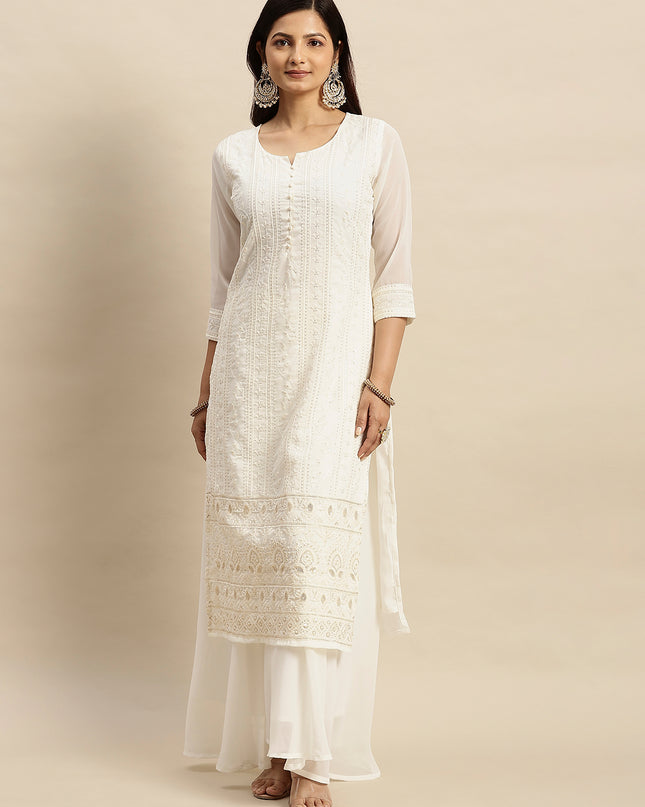 Georgette Straight Lucknowi Chikankari Ethinic Wear Kurta