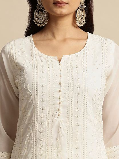 RATAN Women's Georgette Straight Lucknowi Chikankari Ethinic Wear Kurta