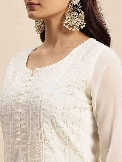 RATAN Women's Georgette Straight Lucknowi Chikankari Ethinic Wear Kurta