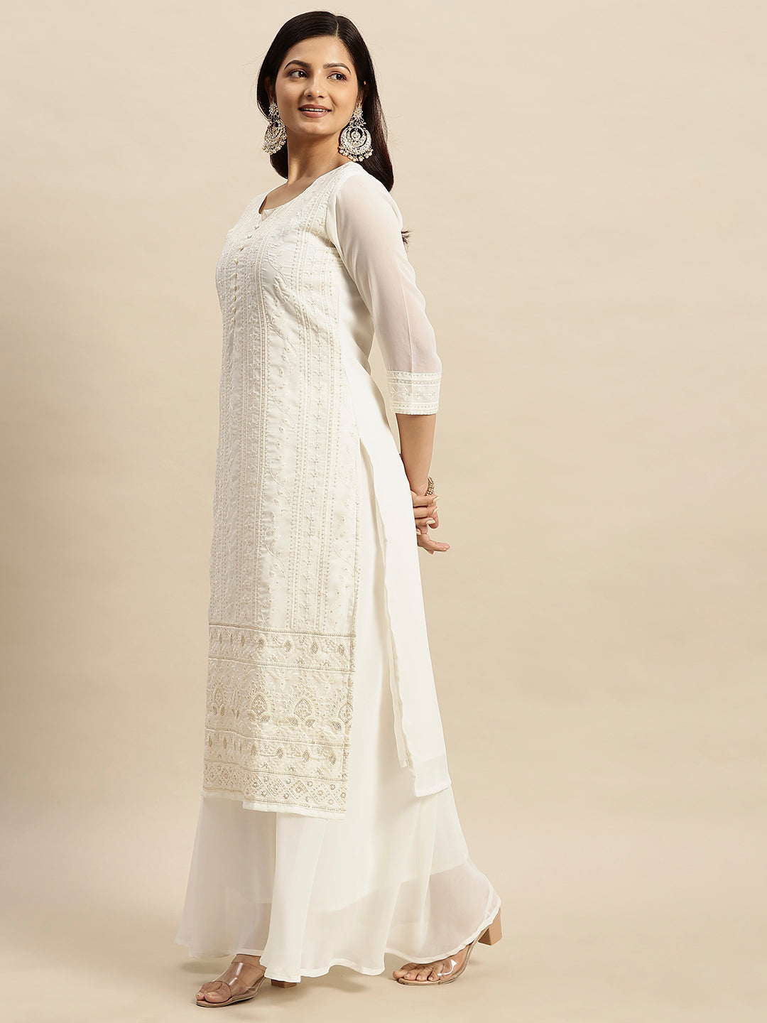 RATAN Women's Georgette Straight Lucknowi Chikankari Ethinic Wear Kurta