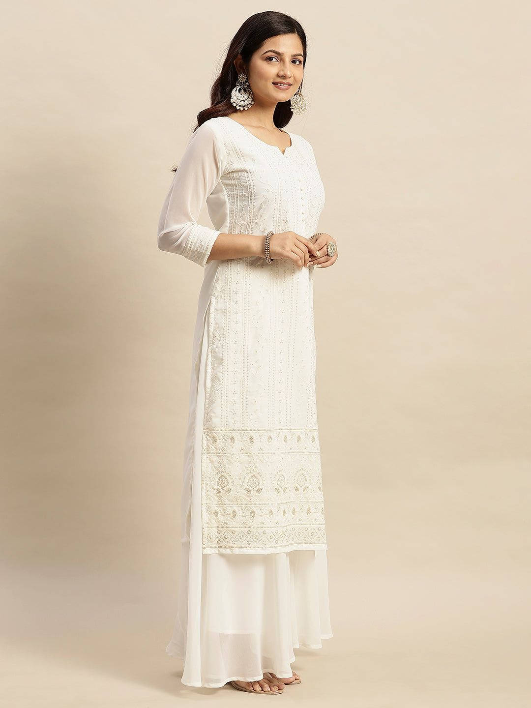 Georgette Straight Lucknowi Chikankari Ethinic Wear Kurta